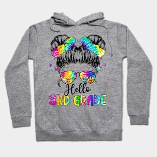 Hello 3rd Grade Back To School Messy Hair Bun Girl Tie Dye Hoodie